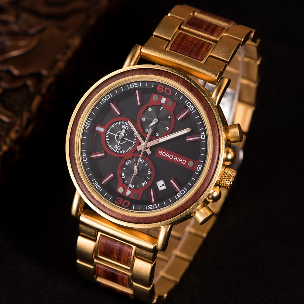Orologio In Legno Da Uomo Cronografo Luxury Top Brand Elegante Con Scatola Di Legno Logo Personalizzato Regalo Ideale