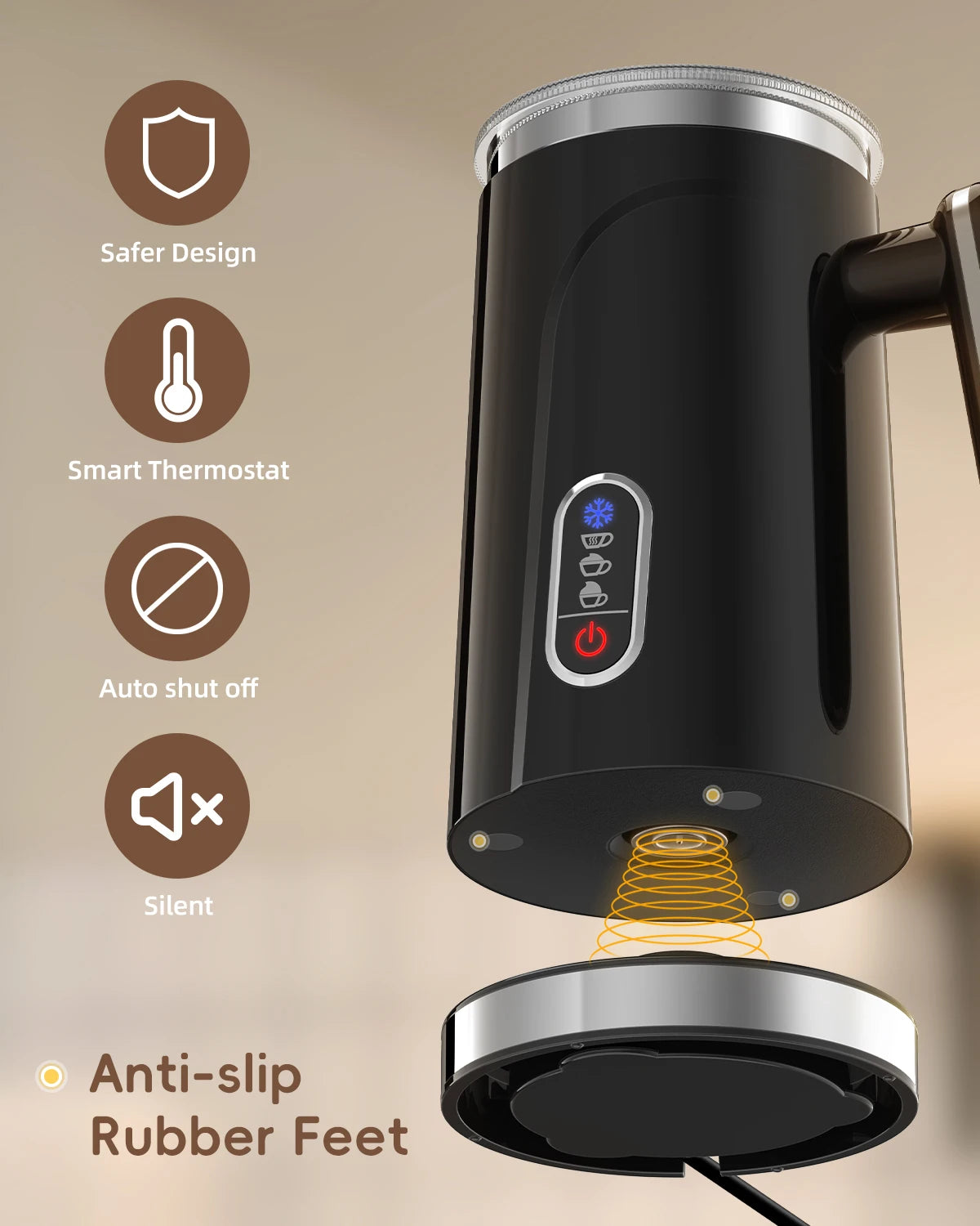 Biolomix Montalatte Intelligente 5 in 1 con Display Touch LED Schiuma Calda e Fredda per Caffè e Latte