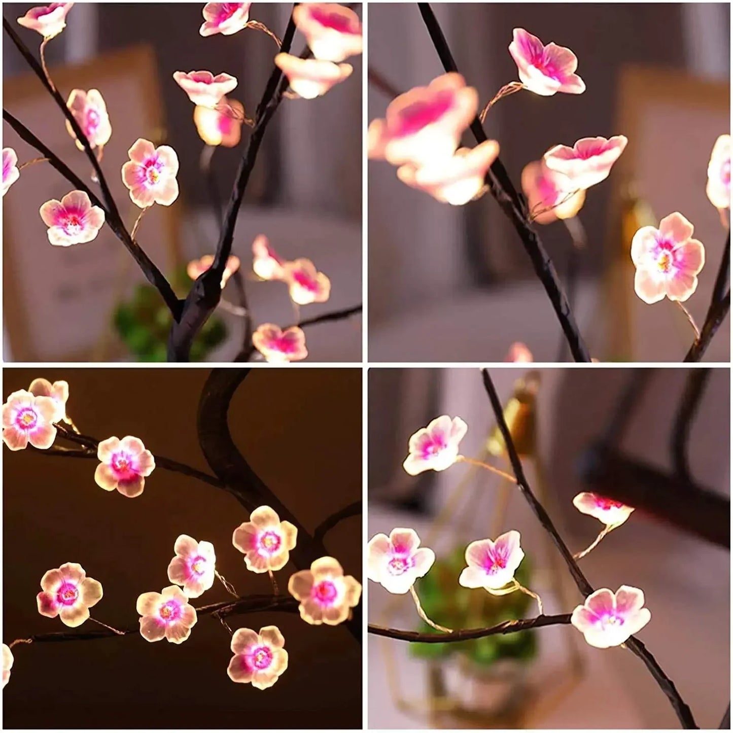 Lampada Da Tavolo LED Per Bonsai Artificiale Ciliegio Bianco Caldo Con Interruttore Tattile USB E Batteria