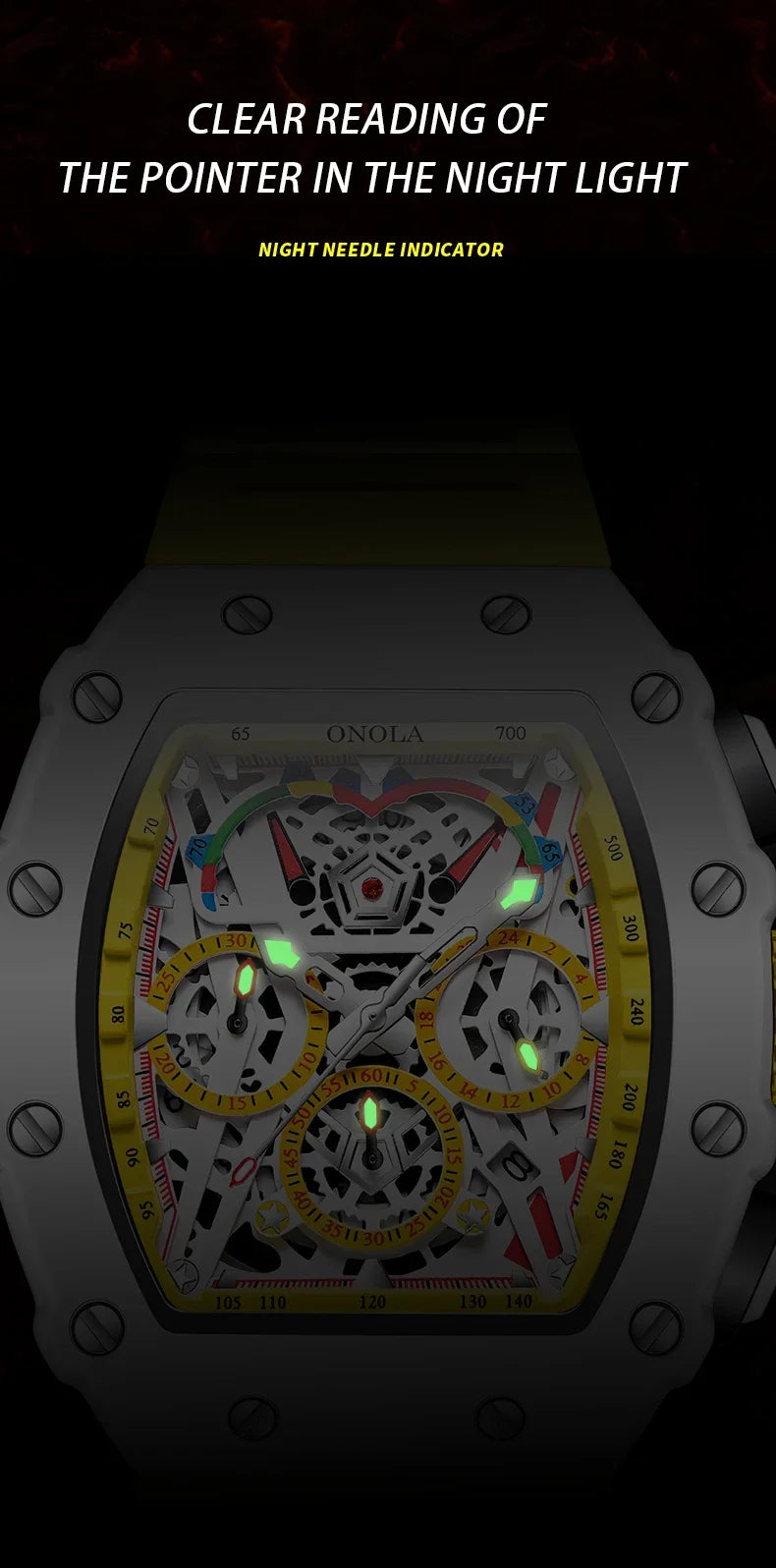 Orologio Da Uomo Di Lusso Onola Moda Casual Cinturino In Silicone Multifunzione Quarzo Impermeabile Bianco