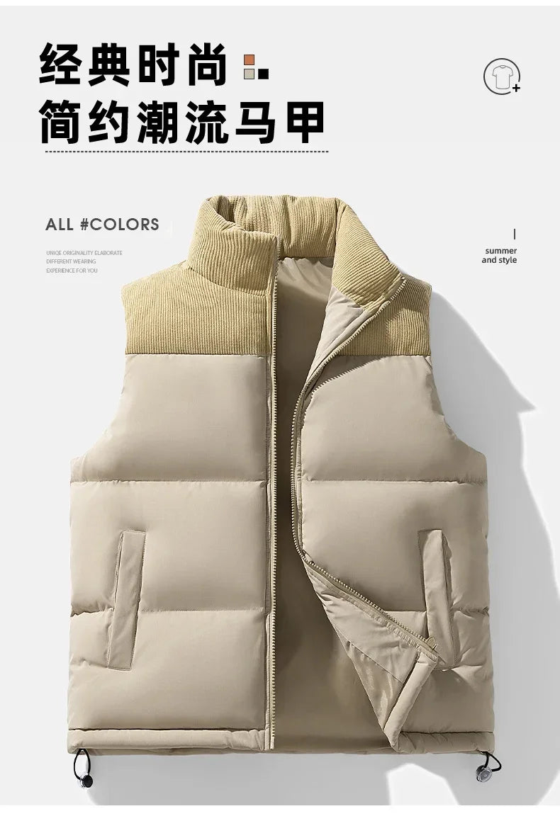 Gilet Imbottito da Uomo Con Cerniera Senza Maniche Giacca Casual Autunnale In Cotone Spesso