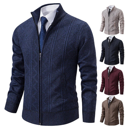 Giacca ispessita da uomo autunno e inverno calda linea di tendenza colletto alla coreana cardigan lavorato a maglia maglione cappotto