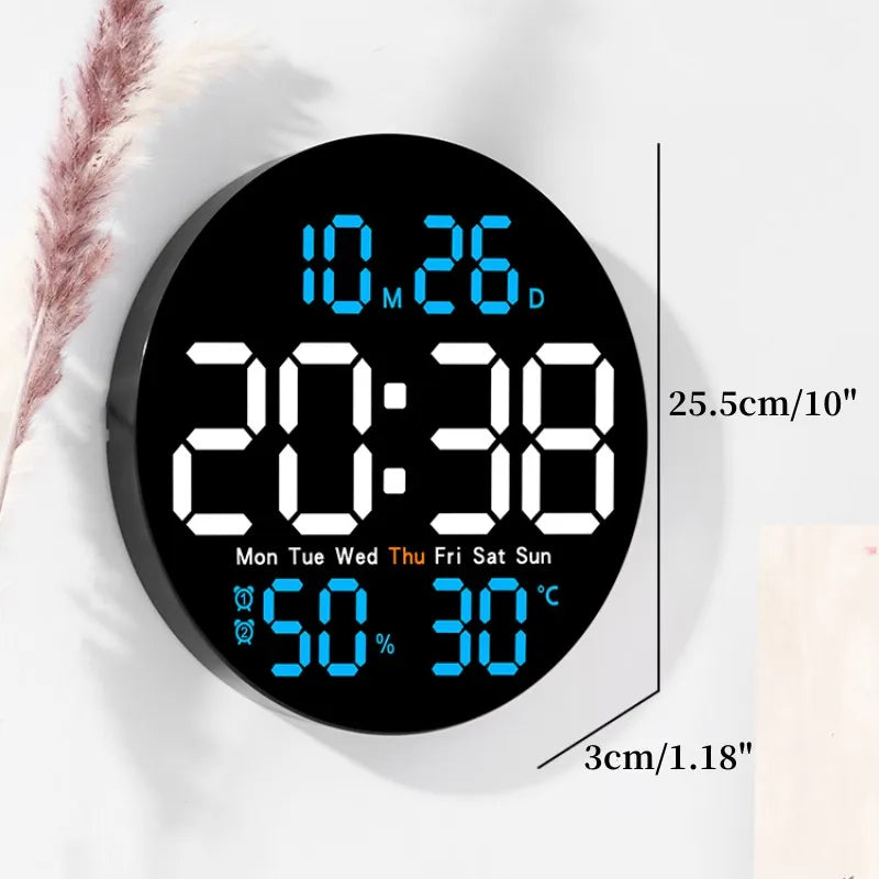 Orologio Da Parete Digitale DieciPollici Con Telecomando Temperatura Umidità Data Conto Alla Rovescia Sveglie Led Dimmer