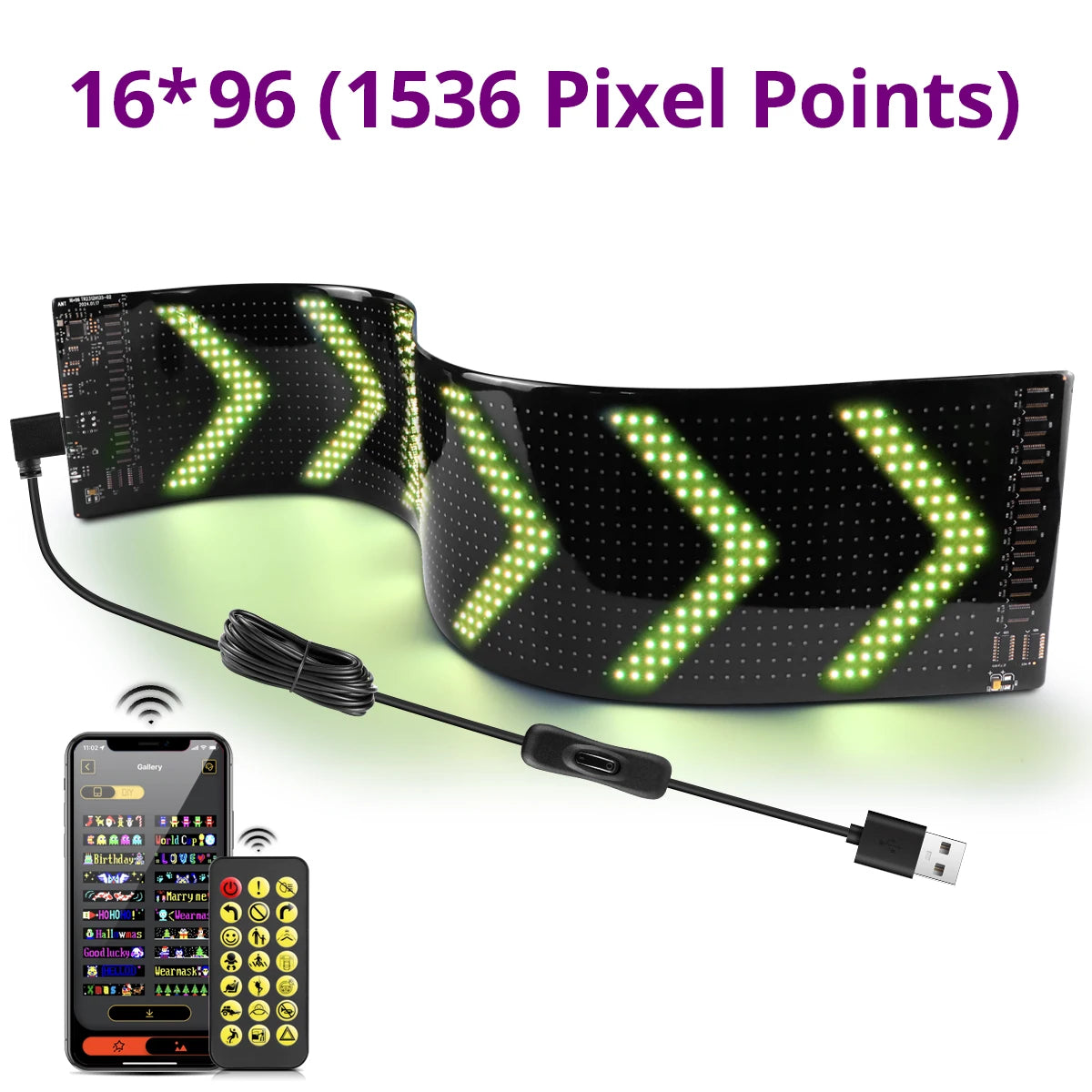 Pannello Pixel A Matrice 16x96 LED Per Insegne Pubblicitarie Scorrimento Luci Controllo App Bluetooth USB 5V
