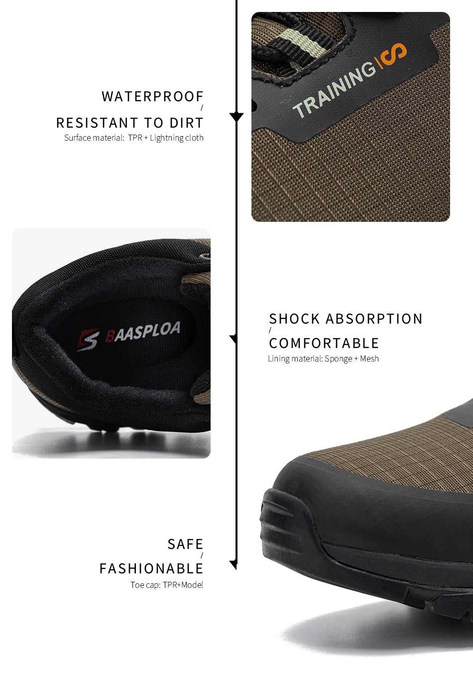 Baasploa Scarpe Da Trekking Uomo Impermeabili Antiscivolo Resistente All Usura Per Esploratori Outdoor M7306
