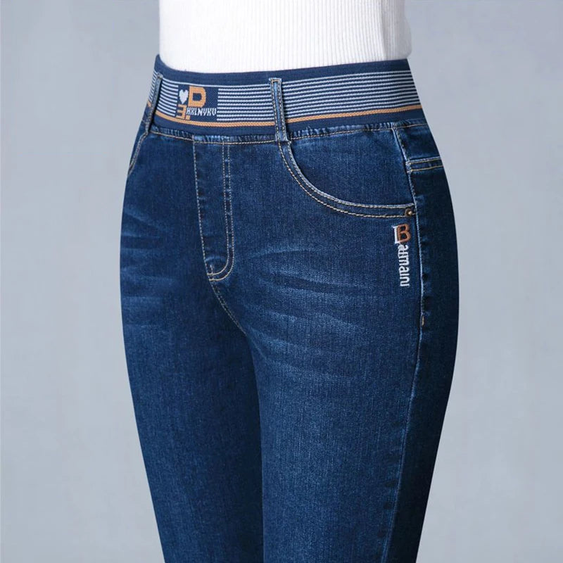 Jeans Da Donna Vita Alta Elastico Skinny Denim Retro Stretch Taglia 36 In Stile Coreano Elegante