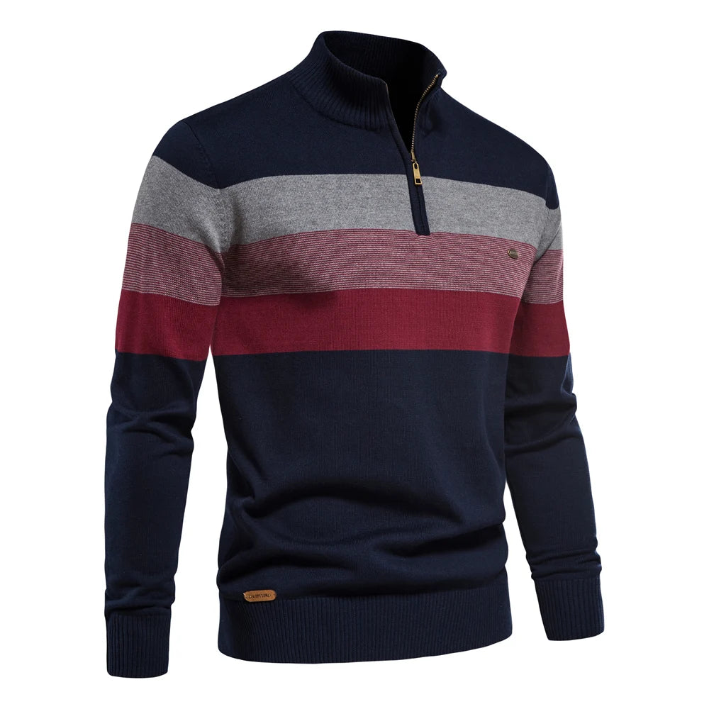 Maglione Patchwork Uomo AIOPESON Con Cerniera Zip Cotone Caldo Invernale Casual Confortevole