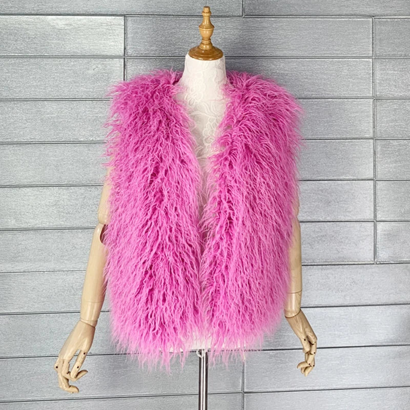 Gilet Di Pelliccia Sintetica Da Donna Lana Imitazione Caldo Senza Maniche Autunno Inverno 2025 Stile Elegante