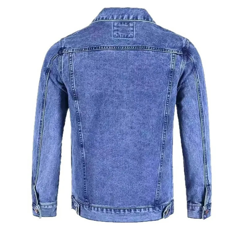 Giacca Denim Uomo Primavera Autunno Colletto Rovesciato Monopetto Maniche Lunghe Versatile Capospalla Casual
