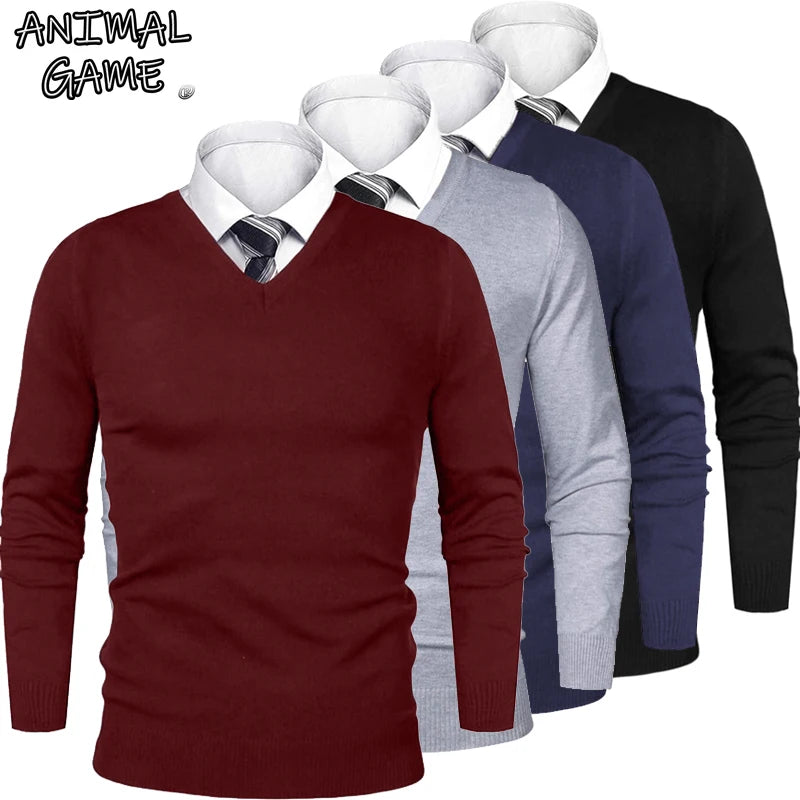 Animal Game Maglione Da Uomo In Lana Leggera Elegante Scollo A V Per Affari Business Casual
