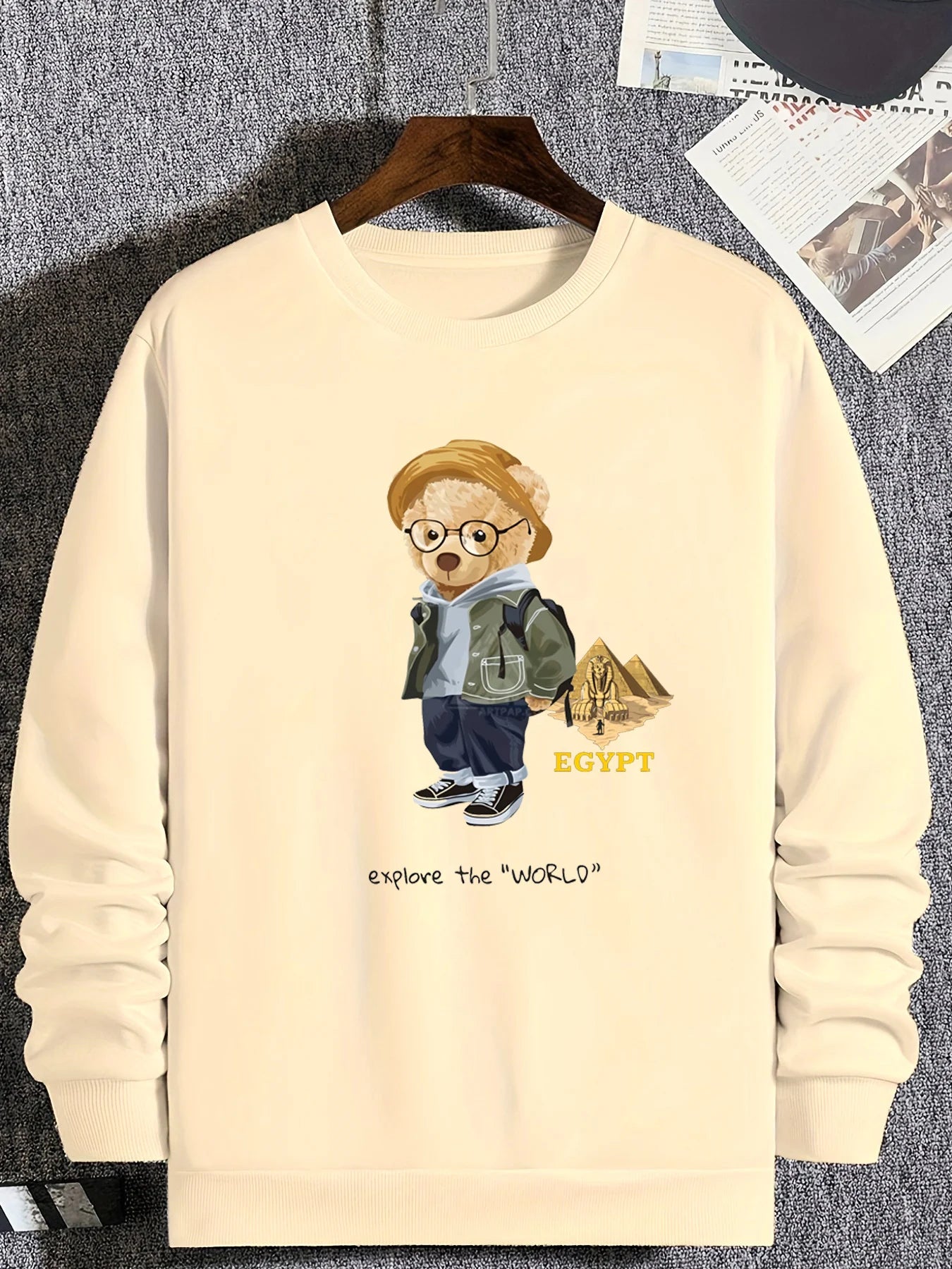 Felpa da Uomo Girocollo Maniche Lunghe Stampata Con Grafica Viaggio Allentata Casual Alla Moda Autunno Inverno