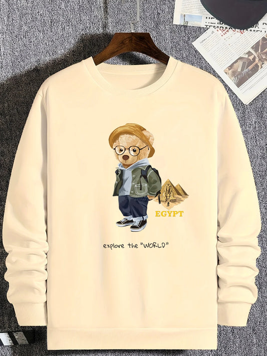 Felpa da Uomo Girocollo Maniche Lunghe Stampata Con Grafica Viaggio Allentata Casual Alla Moda Autunno Inverno
