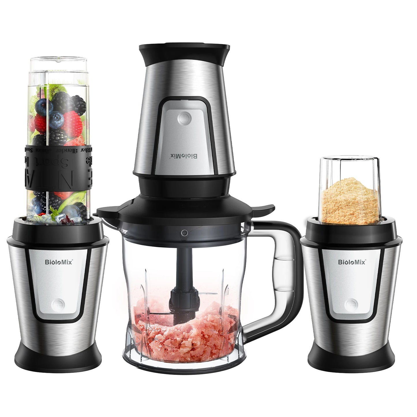 Biolomix TB23M Robot da Cucina 3 in 1 700W Potente Multifunzione Frullatore Spremiagrumi e Tritatutto per Famiglie