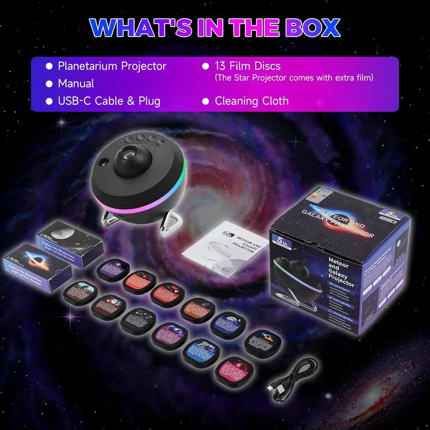 Lampada Notturna Proiettore Galaxy Meteor 360 Gradi Rotante E Stellare 4K HD Per Decorazione Stanza Bambini Adulti