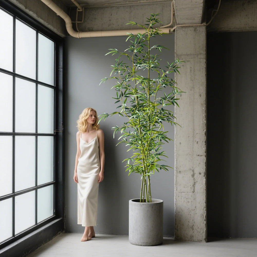 160-195 cm Grande Albero di Bambù Artificiale Alto Falso Piante di Palma Ramo di Plastica Bambusa Foglie Verde Dracaena Per La Decorazione del Giardino di Casa