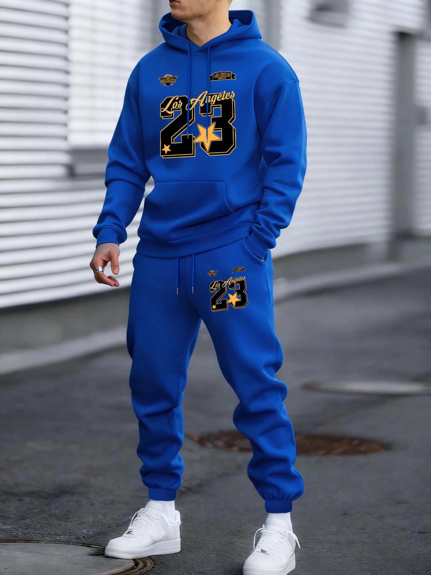 Felpa Con Cappuccio Uomo Autunno Inverno Set Pantaloni Lunghi In Pile Con Tasche Stampa Numero 23 Los Angeles California