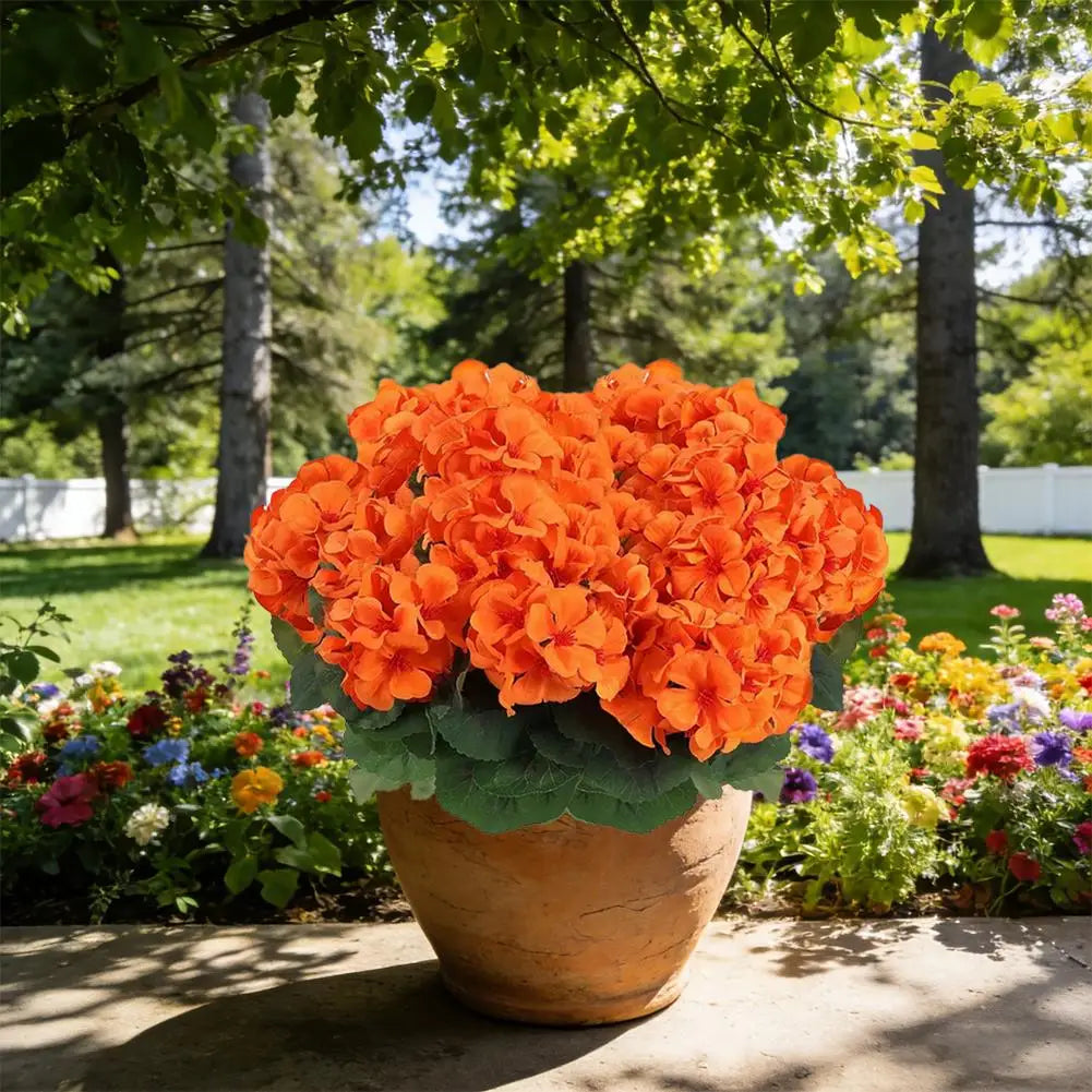 Gerani Artificiali UV Resistente 6 Pezzi Rosso Fiori di Seta per Esterno in Vaso e Centrotavola