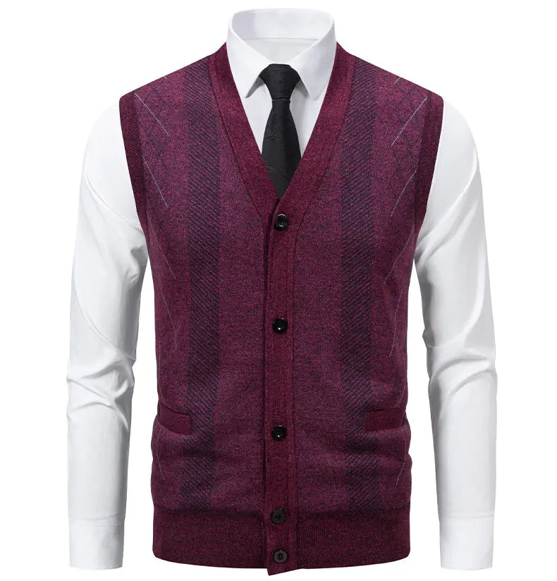 Cardigan Senza Maniche Da Uomo Gilet In Maglia Con Scollo A V Bottoni Argyle Lavorato Con Tasche