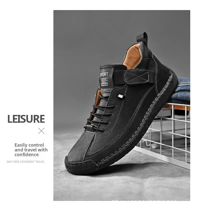 Scarpe Casual Da Uomo In Pelle Cucita A Mano Antiscivolo Con Fondo Grande E Fibbia Centrale