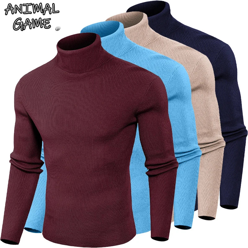 Dolcevita Di Lana Rigata Da Uomo Caldo Pullover In Maglia Casual Senza Cappuccio