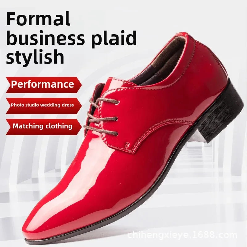 Scarpe Da Uomo In Pelle Primavera Autunno Formali Da Lavoro Punta A Punta Traspiranti Pelle Verniciata Rossa Lucida