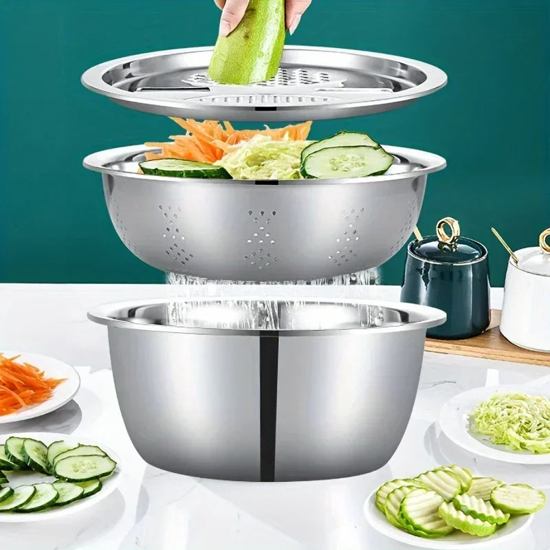 Colino In Acciaio Inossidabile 3 In 1 Verdure Affettatrice Grattugia Cestello Drenaggio Insalata Accessori Da Cucina