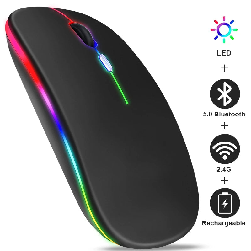 Mouse Wireless Bluetooth Ricaricabile USB RGB 1600 DPI 2,4 GHz Per PC Laptop Tablet MacBook Gaming