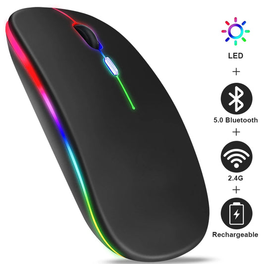 Mouse Wireless Bluetooth Ricaricabile USB RGB 1600 DPI 2,4 GHz Per PC Laptop Tablet MacBook Gaming
