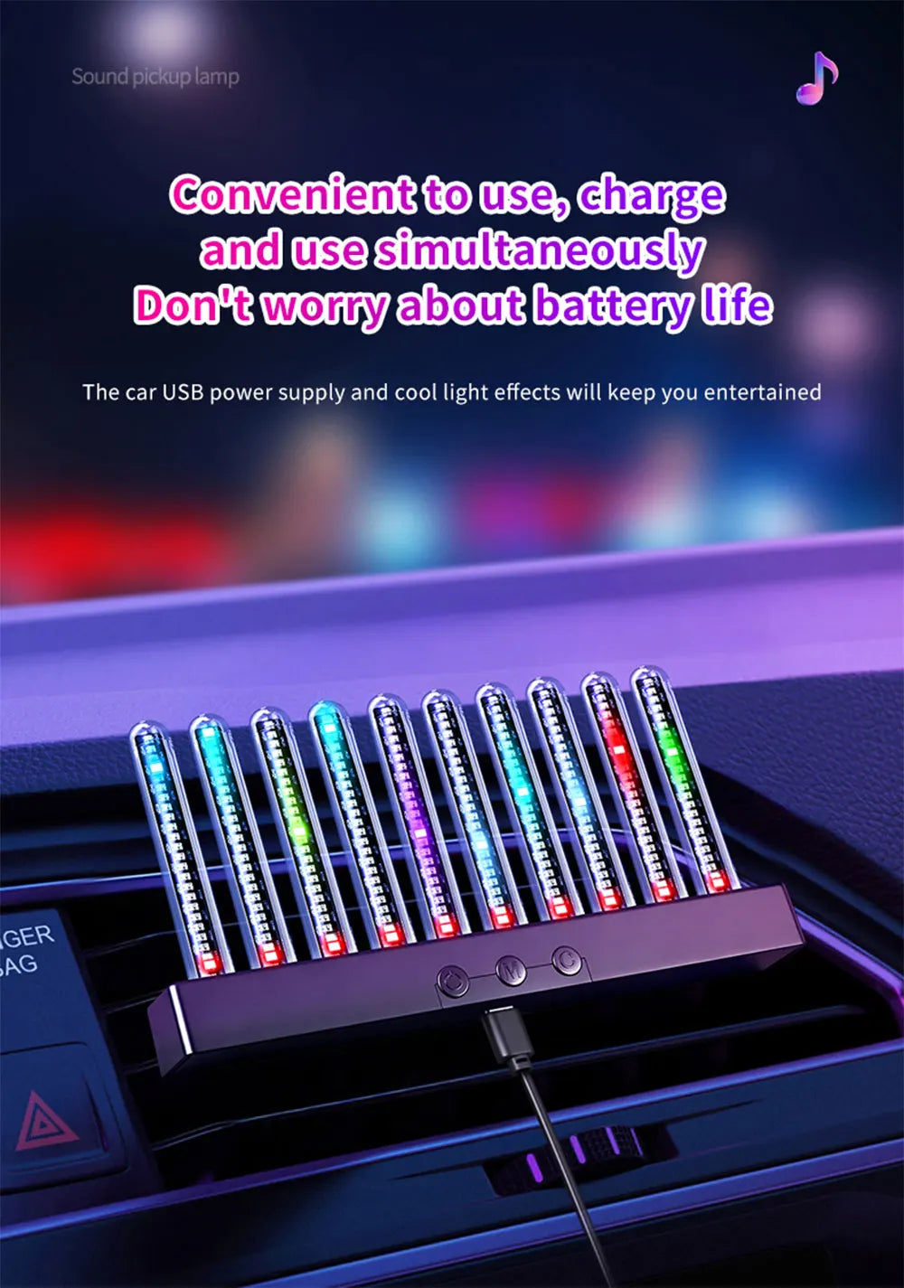 Luce Ambientale RGB Con Sensore Sonoro Striscia LED Sincronizzata Con La Musica Per Auto USB E Cruscotto