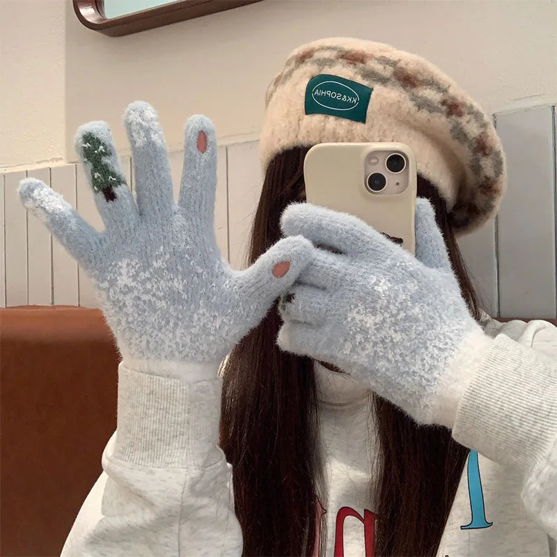 Guanti Invernali Da Donna Con Dita Esposte Ispessiti E Caldi Per Touch Screen Natalizi In Maglieria