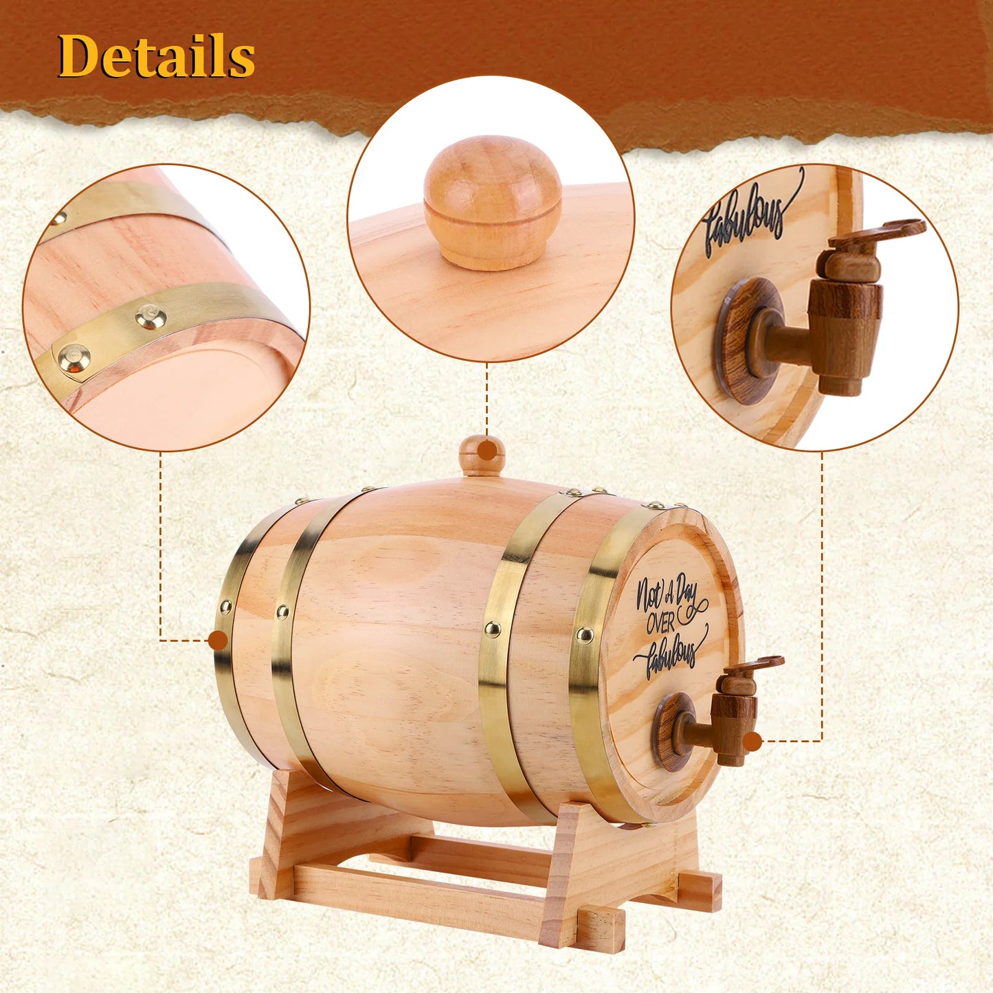 Barile In Legno Per Whisky 3L Con Tappo Rubinetto E Supporto Dispenser Per Cocktail E Appassionati