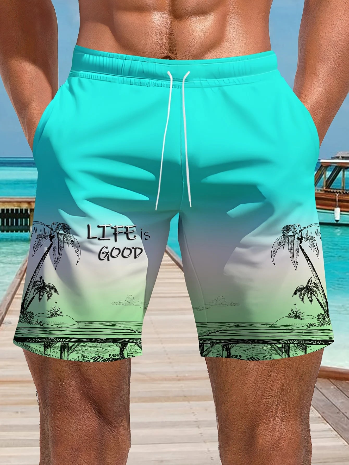 Costume Da Bagno Hawaiano Da Uomo Stampa Palme Sfumate 3D Ad Asciugatura Rapida Spiaggia All Aperto
