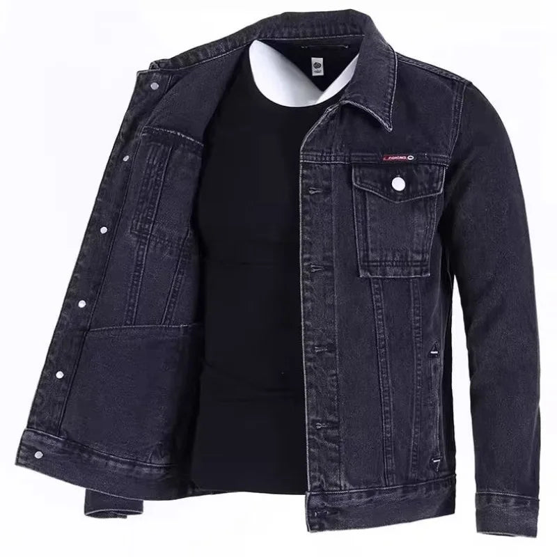 Giacca Denim Uomo Primavera Autunno Colletto Rovesciato Monopetto Maniche Lunghe Versatile Capospalla Casual