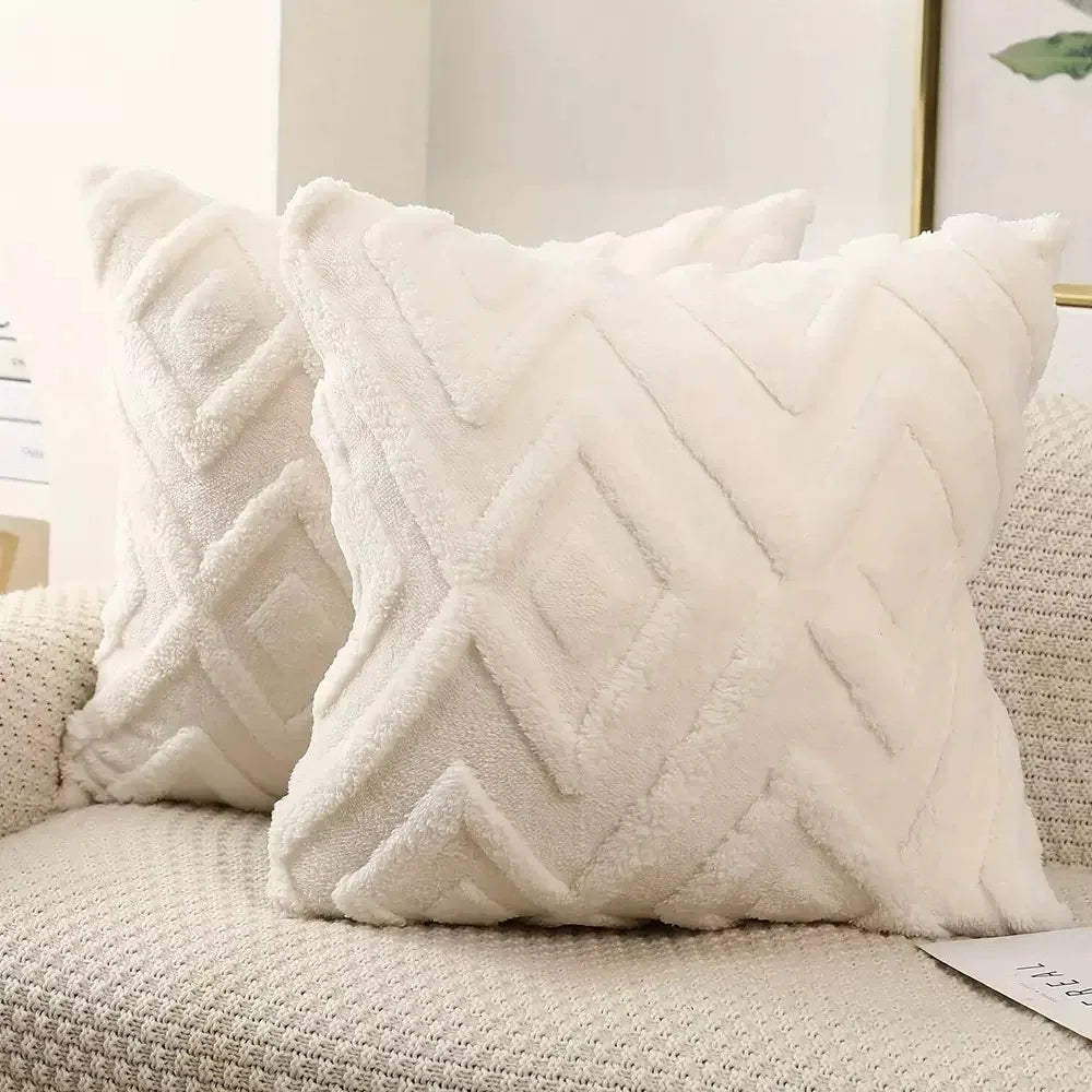 Due Fodere Per Cuscini In Peluche Artificiale Con Motivo Geometrico Per Biancheria Da Letto E Decorazioni Per La Casa