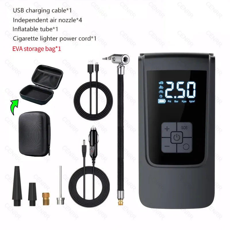 Gonfiatore Elettrico Per Pneumatici Con Compressore Portatile Senza Fili Con Display LCD Per Auto Moto Palle Bicicletta