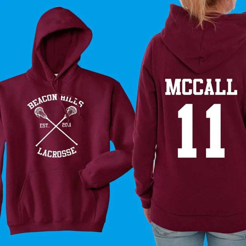 Felpa Con Cappuccio Teen Wolf Beacon Hills Lacrosse Stampa Retro Stilinski Lahey McCall Hale