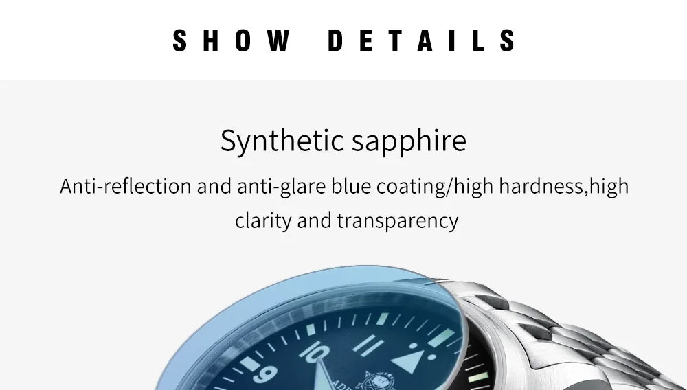 Orologio Meccanico Con Zaffiro 39mm Movimento 8215 Giappone Automatico Da Uomo Impermeabile 200m Luminoso Pilota Retrò