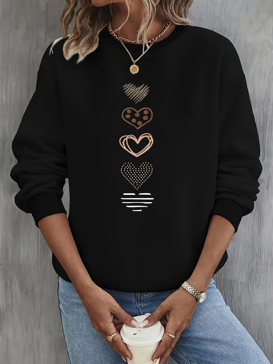 Felpa Donna Con Stampa Cuore Design Geometrico Manica Lunga Girocollo Lavabile In Lavatrice Vestibilità Regolare Autunno