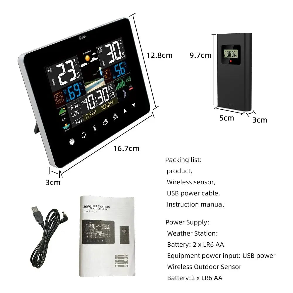 Stazione Meteorologica Multifunzione Sveglia Termometro Igrometro Touch Screen Sensore Wireless Alba Tramonto