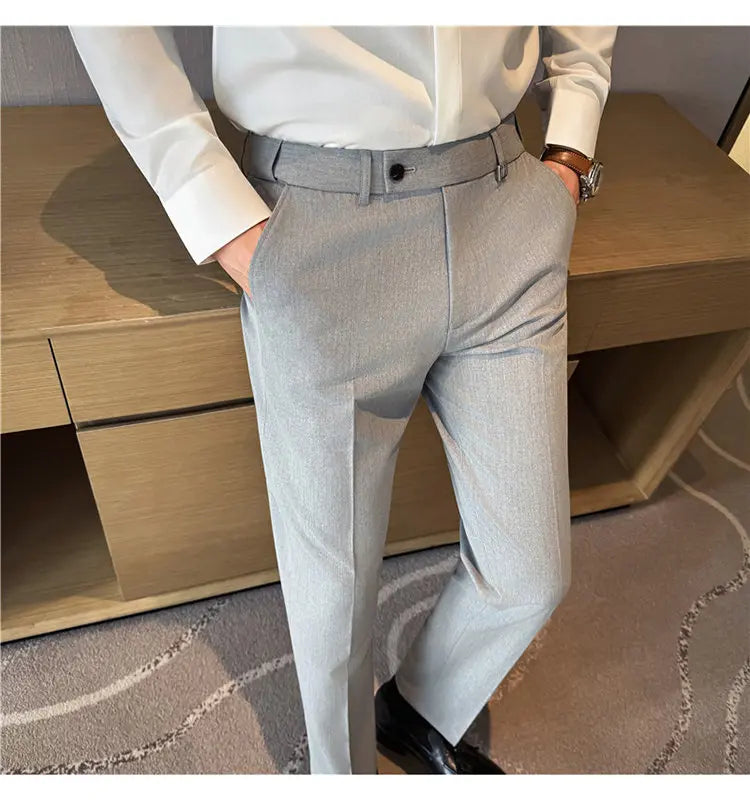 Pantaloni Da Uomo 2026 Primavera Slim Fit Eleganti Elasticizzati Tinta Unita Business Casual Pantaloni Da Ufficio