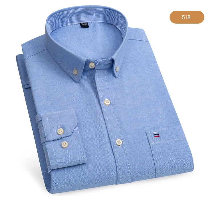 Camicia Da Uomo Oxford Abbottonata Maniche Lunghe In Cotone Al 100 Percento Con Tasca A Quadri Piccoli Stile Casual