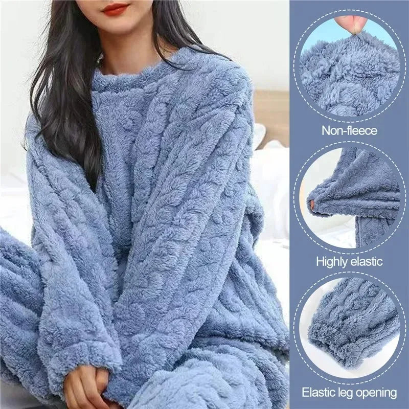 Pigiama Da Donna In Velluto Jacquard Caldo Corallo Morbido Inverno Accogliente Natale Regalo Di San Valentino