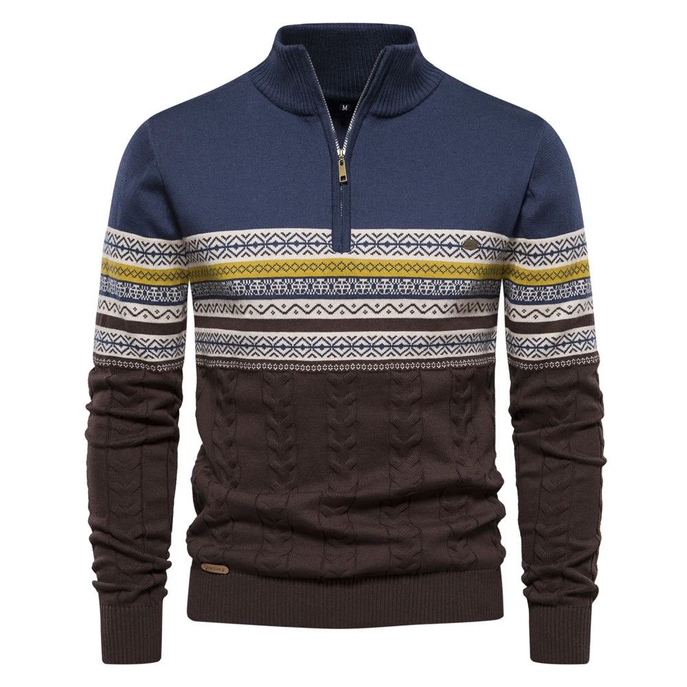 Maglione Con Cerniera Da Uomo In Cotone Alta Qualità Per Autunno Inverno Caldo Con Motivi Etnici