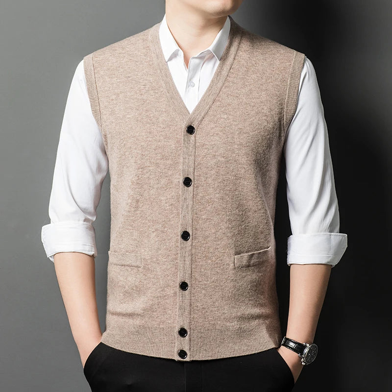 Gilet Spesso In Lana Di Pecora Uomo Casual Scollo A V Caldo Autunno Inverno Cardigan Monopetto In Lana Di Cashmere