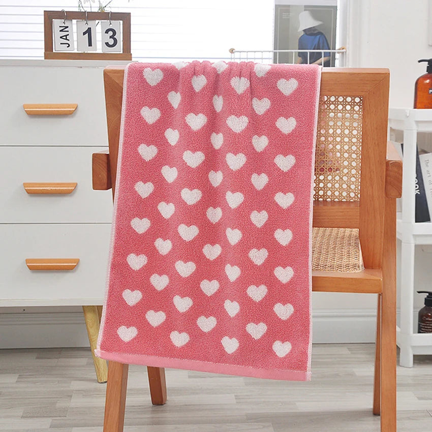 Asciugamano Viso In Cotone Morbido Stile Retrò Cuore Stelle Pois Super Assorbente 34x74 Cm Adulti E Bambini