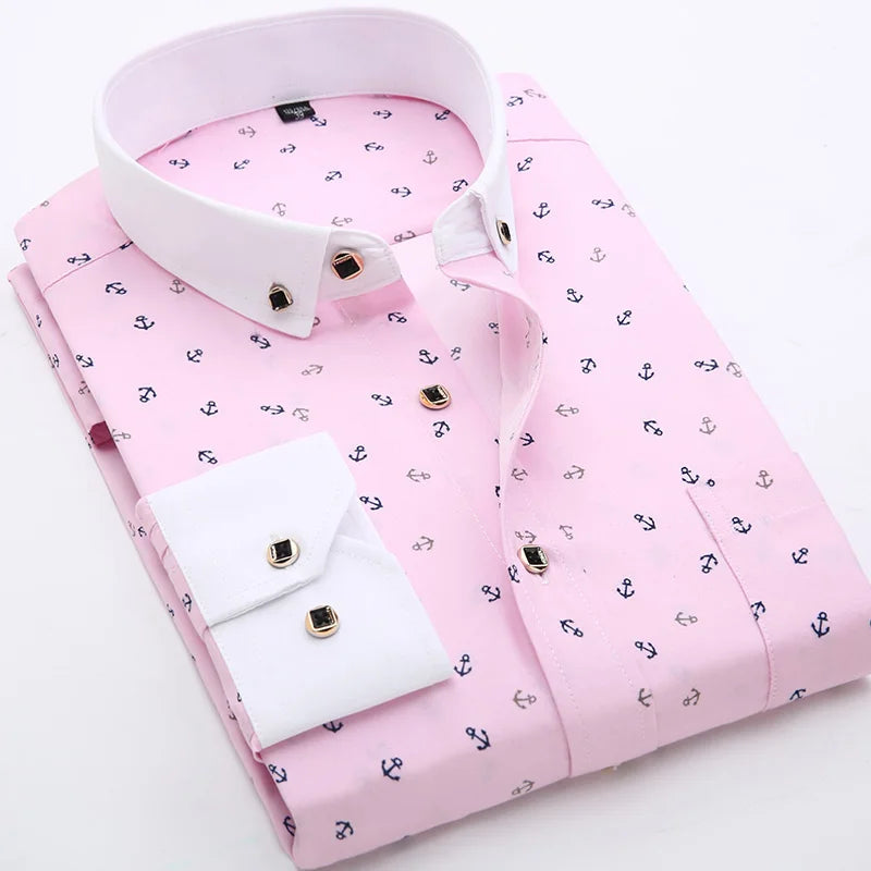 Camicia Da Uomo Maniche Lunghe Stampa Color Block Elasticizzata Con Bottoni Per Vacanze Estive In Spiaggia