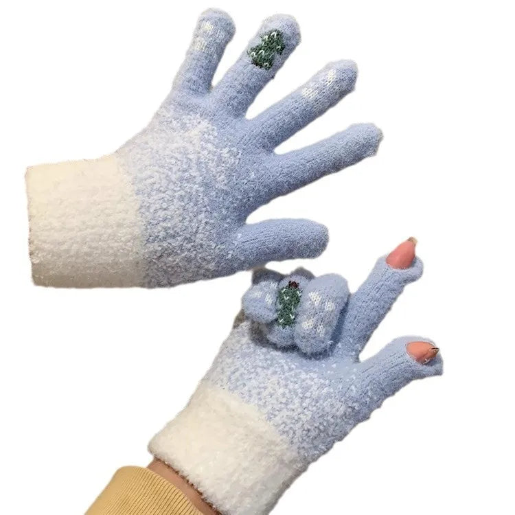 Guanti Invernali Da Donna Con Dita Esposte Ispessiti E Caldi Per Touch Screen Natalizi In Maglieria