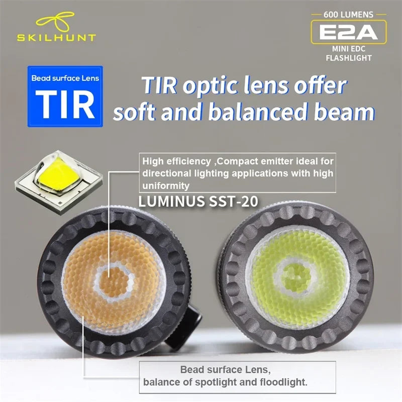 Skilhunt E2A 600 Lumen Mini Torcia LED EDC Tascabile Ricaricabile Compatibile Con Batteria 14500 O AA