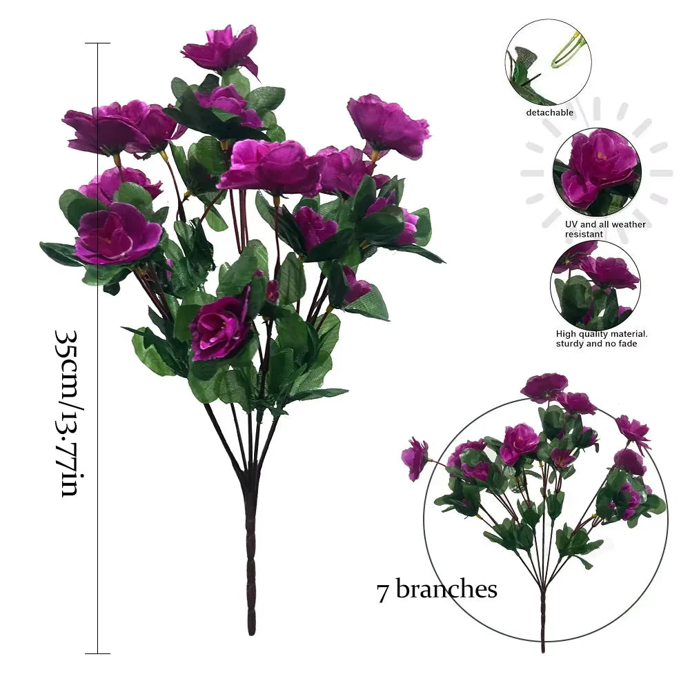 Set da 2 Pezzi Fiori Artificiali Azalea Rosse Autunno UV Resistenti per Decorazioni Interni della Casa