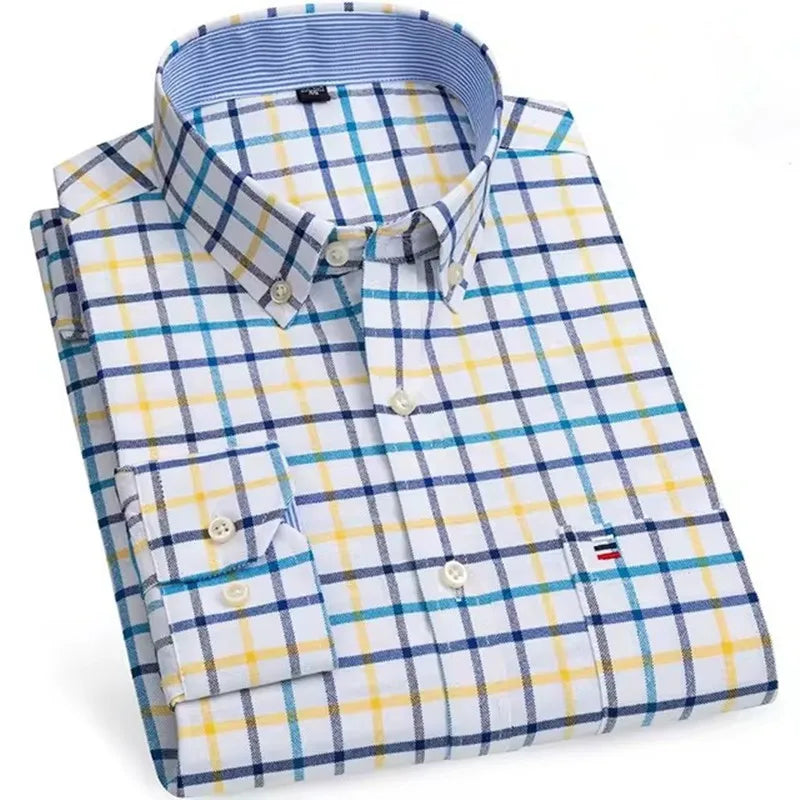 Camicie Da Uomo In Cotone Oxford A Quadri Bamboople Tasca Singola Maniche Lunghe Abbottonata Vestibilità Standard 6XL 7XL